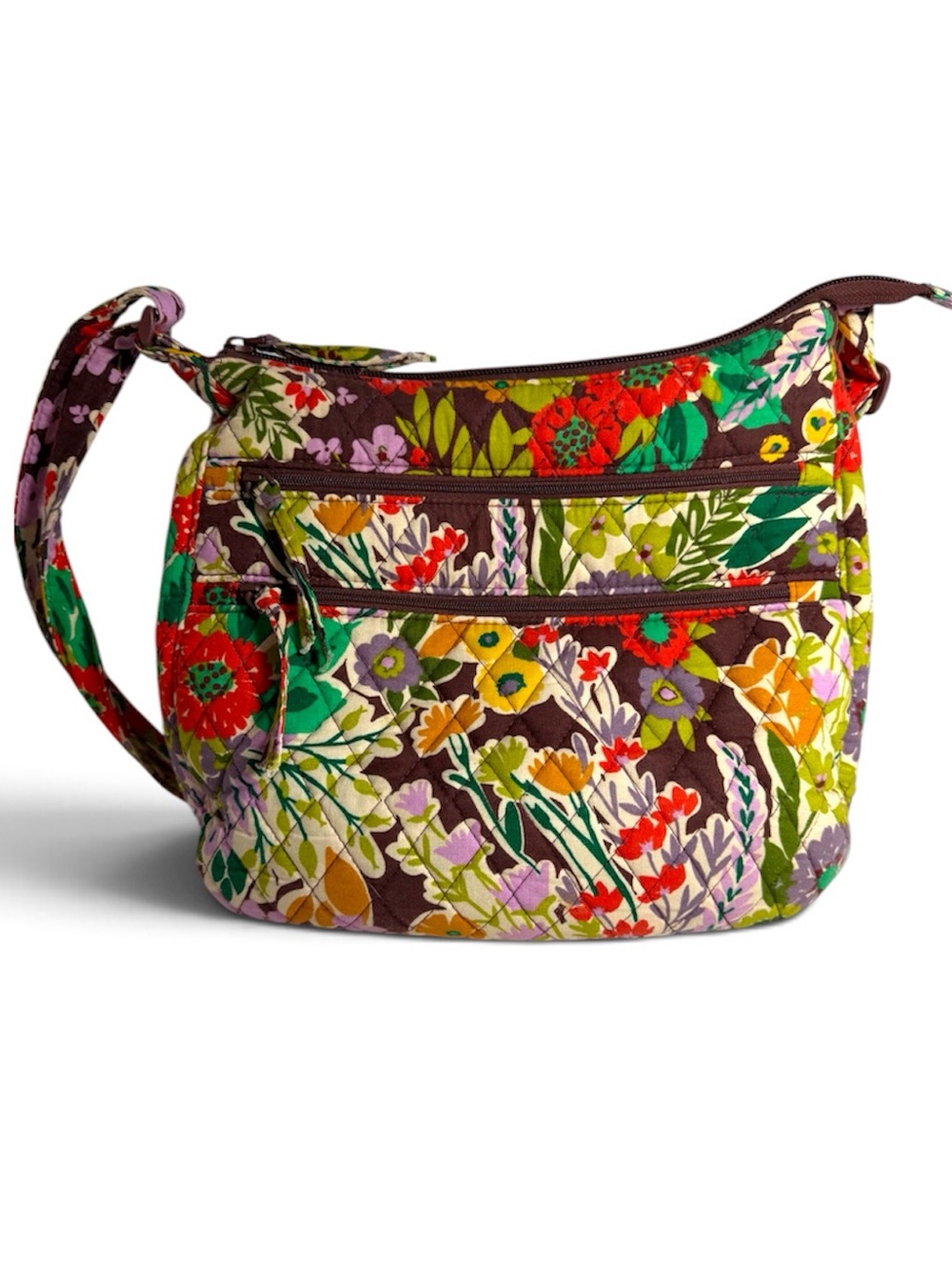 Vera Bradley Brown Quilted Crossbody with Floral Multicolor Print